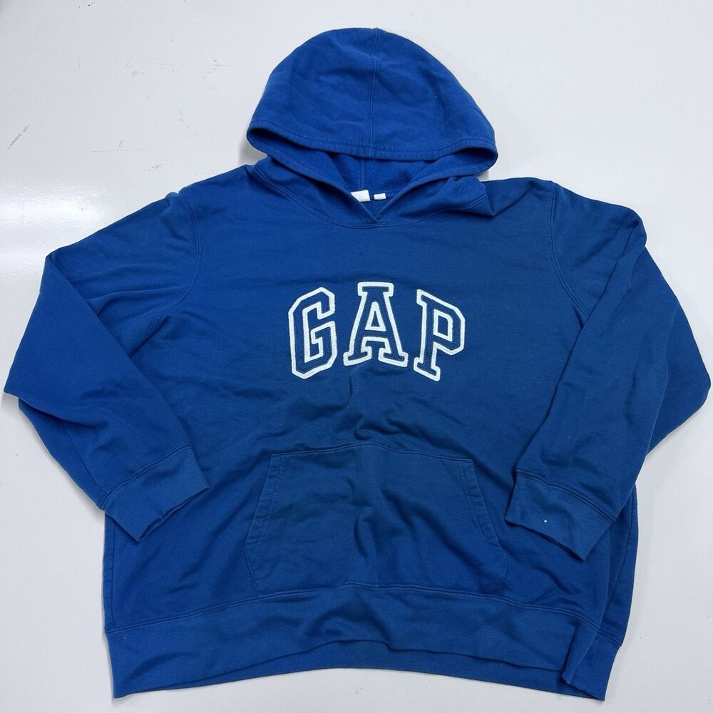 GAP Hoodie Mens XXL Blue Spell Out Pullover Sweatshirt Logo Streetwear Y2K